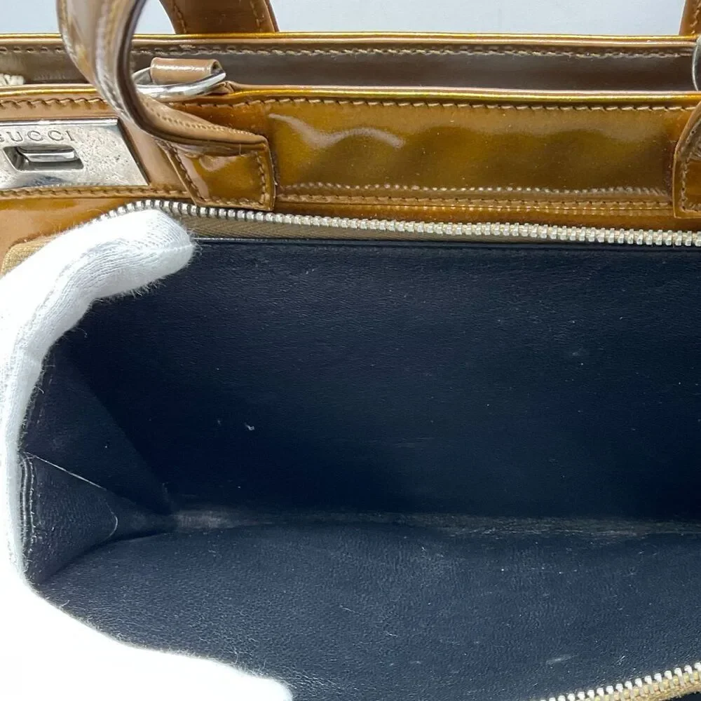 Gucci Gold Patent Leather Satchel Convertible Top Handle Crossbody Bag Y2K EUC